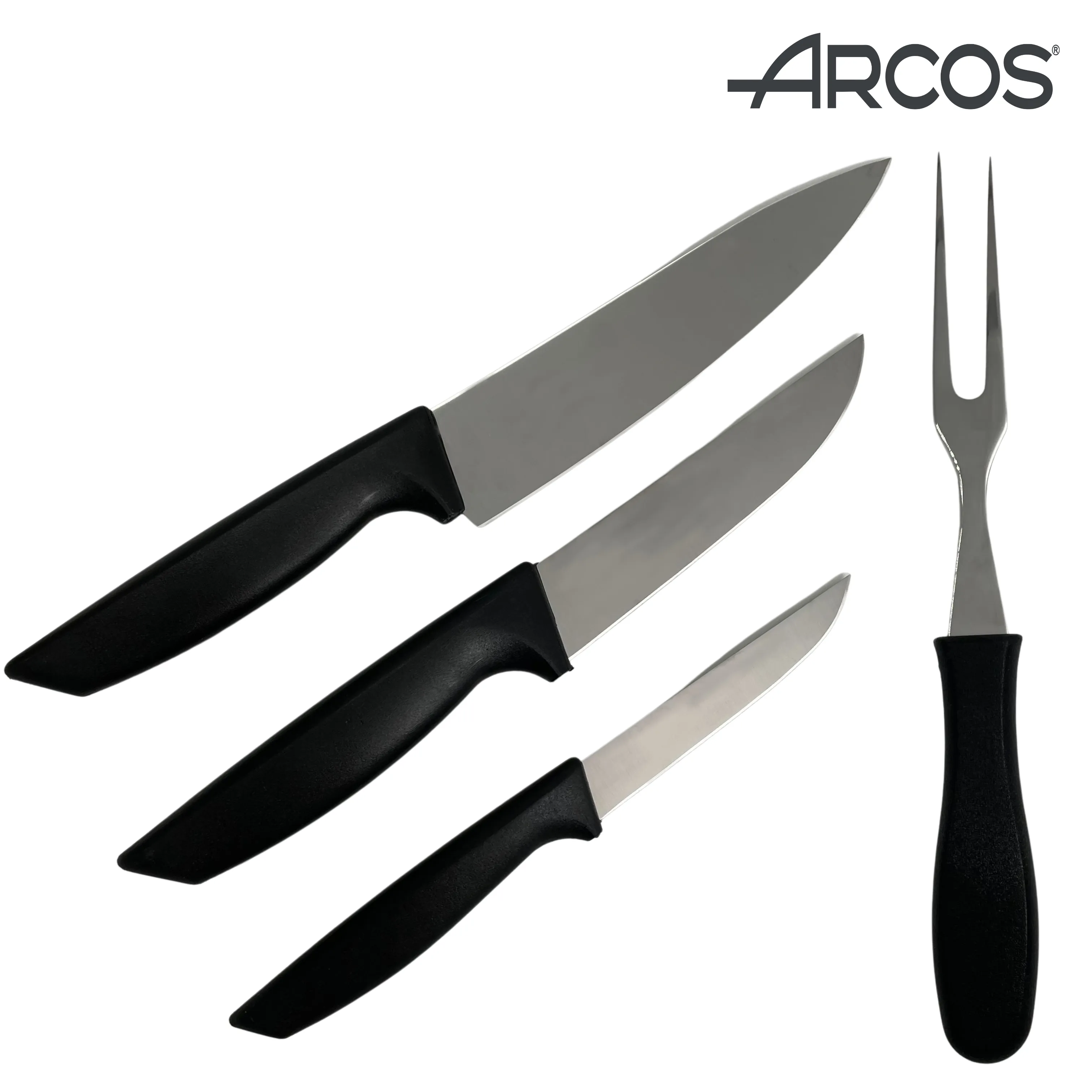 סט 3 סכיני ארקוס עם חריטה ומזלג בשר ARCOS